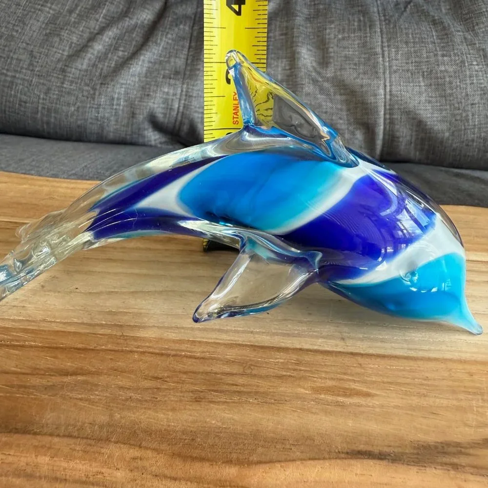 Murano Style Glass Dolphin Figurine with shades of blue, aqua and white